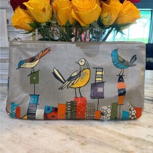 Fossil Key-Per Canvas Coated City Birds Clutch/Purse Cosmetic Bag